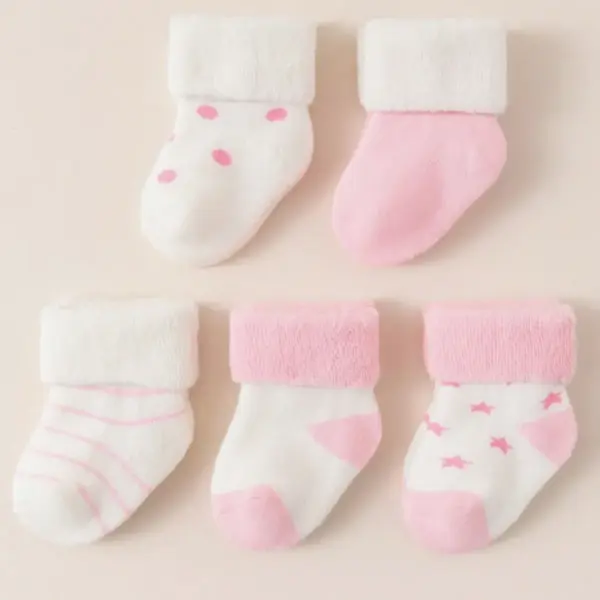 Untitled design 89 5 Pairs Newborn Cuffed Socks – Mid Calf Terry Pink Socks