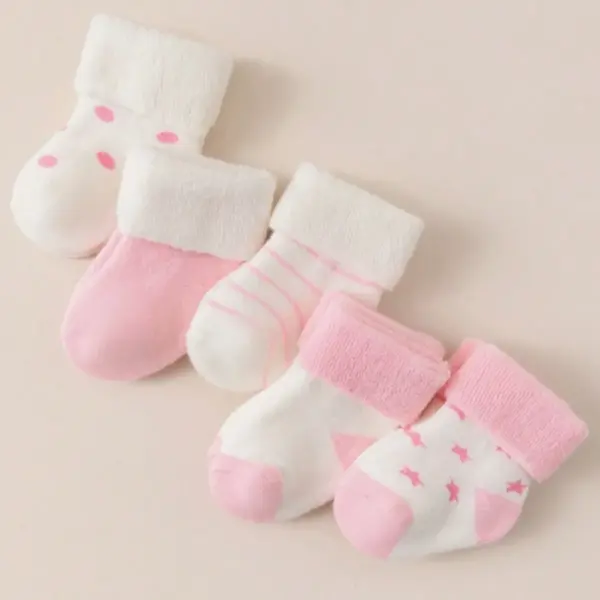 Untitled design 91 5 Pairs Newborn Cuffed Socks – Mid Calf Terry Pink Socks