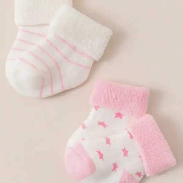 Untitled design 93 5 Pairs Newborn Cuffed Socks – Mid Calf Terry Pink Socks