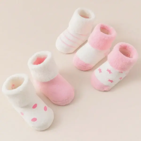 Untitled design 97 5 Pairs Newborn Cuffed Socks – Mid Calf Terry Pink Socks
