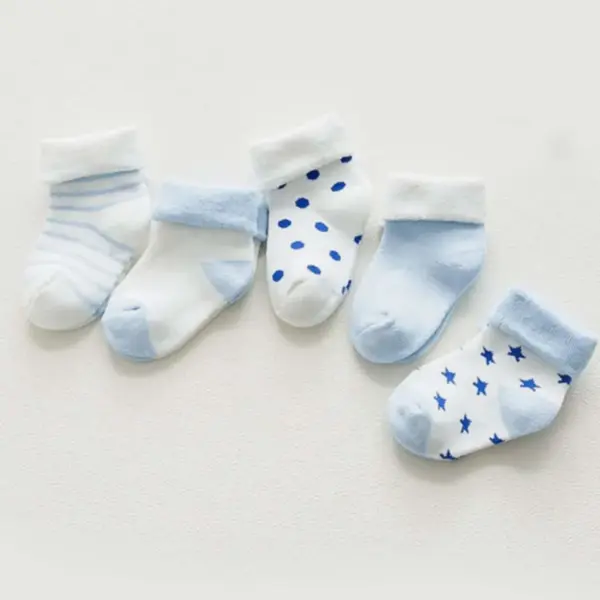 Untitled design 99 5 Pairs Newborn Cuffed Socks – Mid Calf Terry Blue Socks